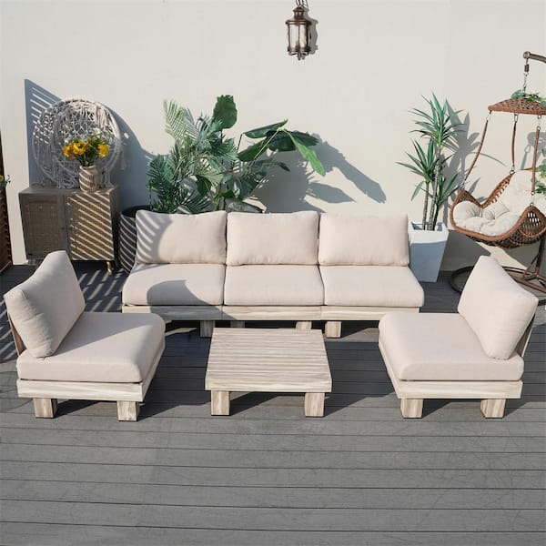 DIRECT WICKER Policy 6-Piece Aluminum Patio Conversation Set with Beige Cushions