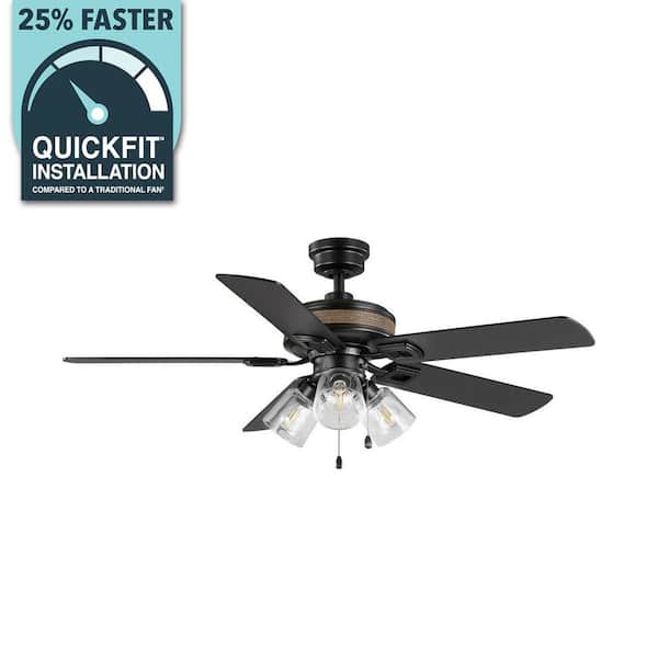 52 in. Sederio Indoor Matte Black LED Ceiling Fan with Light Kit