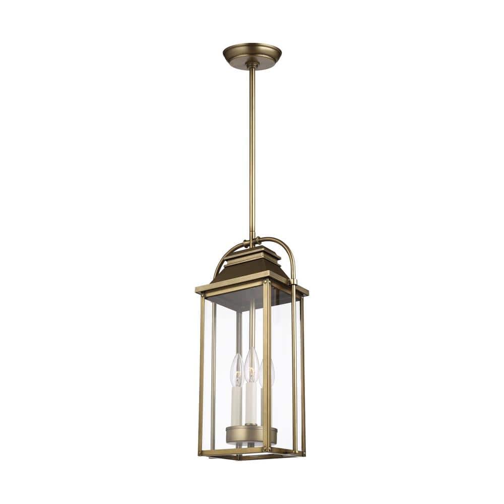 Distressed Brass and Glass Outdoor Hanging Lantern
