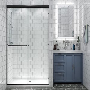 60 in.W x 70 in.H Sliding Matte black Frame Shower Door in Stainless Steel Finish with Clear and Explosion-proof Glass