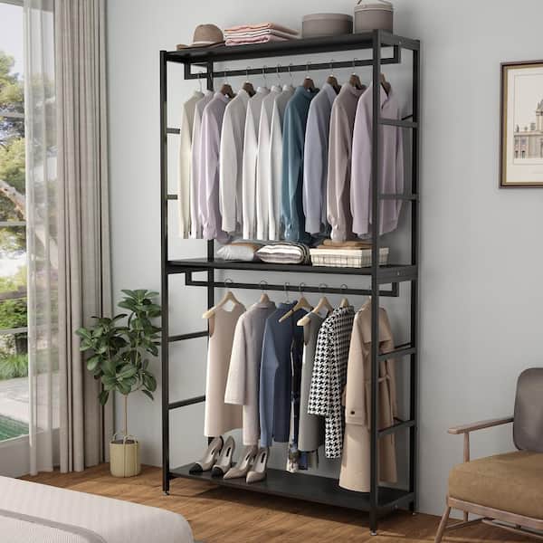 Tribesigns Brown Steel Clothing Rack, Large Garment Rack with Ample Storage, Heavy Duty Clothes Rack, Assembly Required, Ideal for Bedroom, Laundry  Room, Clothing Store