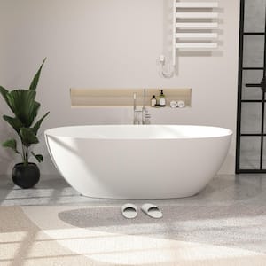 65 in. Solid Surface Stone Resin Flatbottom Thin Edge Bathtub in Matte White