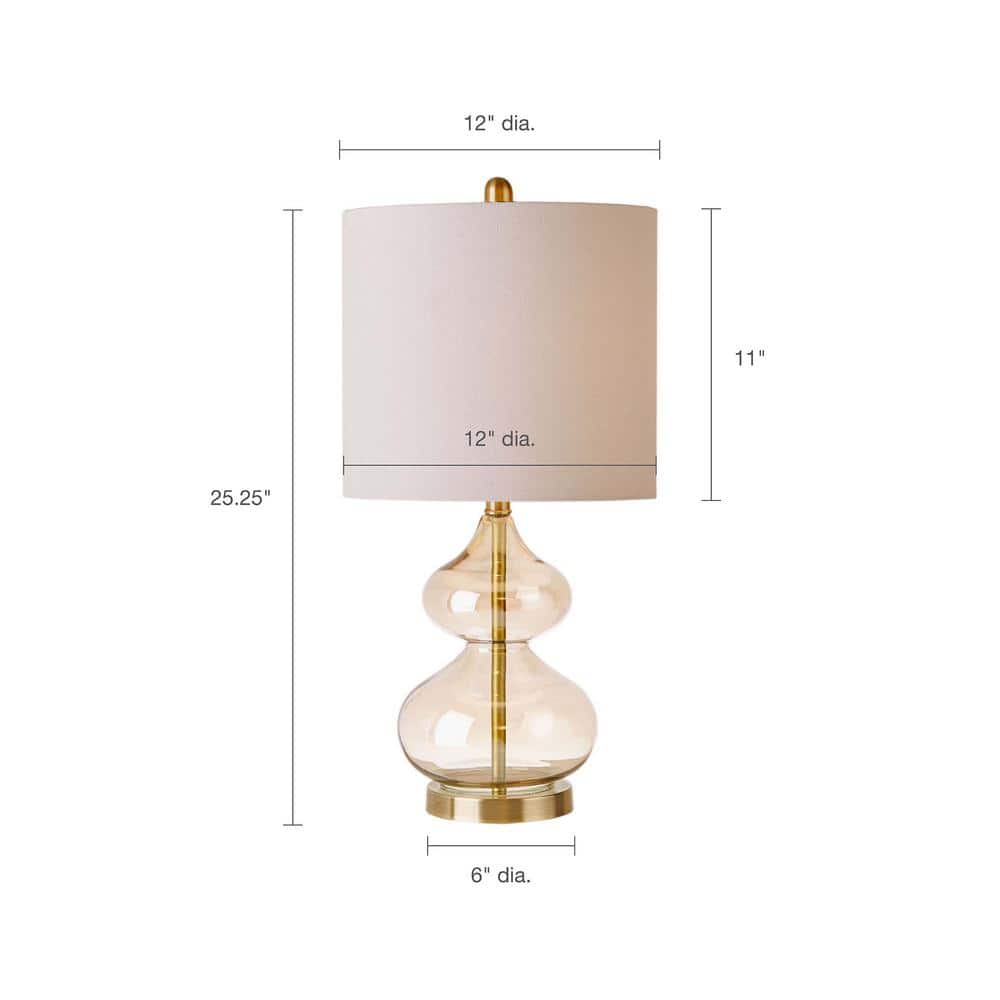 Gold Gourd Shape Glass Table Lamp Set with Drum Shade