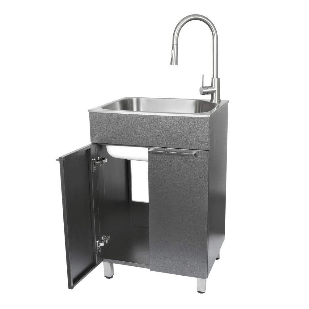 Compact Stainless Steel Drop-In Laundry Sink with Faucet and Cabinet