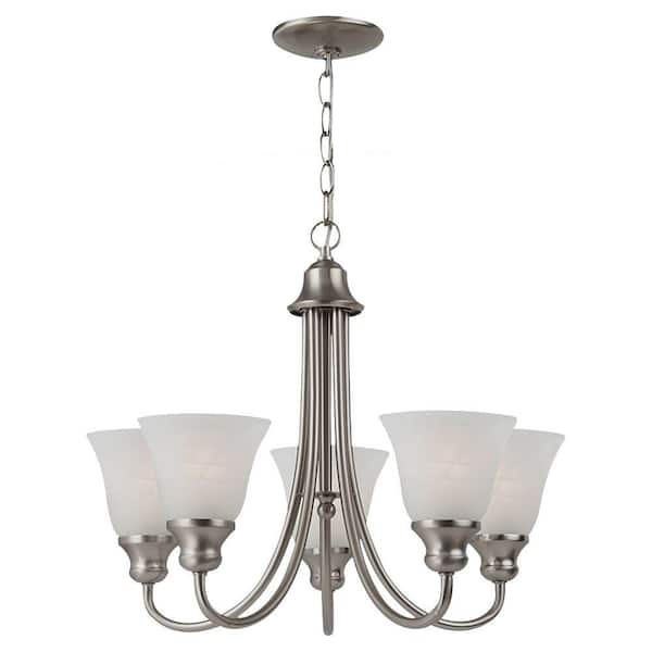 Generation Lighting Windgate 5-Light Brushed Nickel Classic Traditional Hanging Single Tier Empire Chandelier with Alabaster Glass Shades