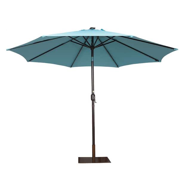 Wildaven Outdoor 11 ft. 40 LED Lights Steel Market No Tilt Patio Umbrella in Blue with Crank