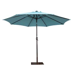 11 ft. Steel Outdoor Market Patio Umbrella with 40 LED Lights Crank in Blue, Base Not Included