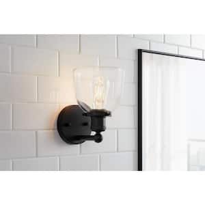 Evelyn 6 in. 1-Light Matte Black Industrial Indoor Wall Sconce with Clear Glass Shade