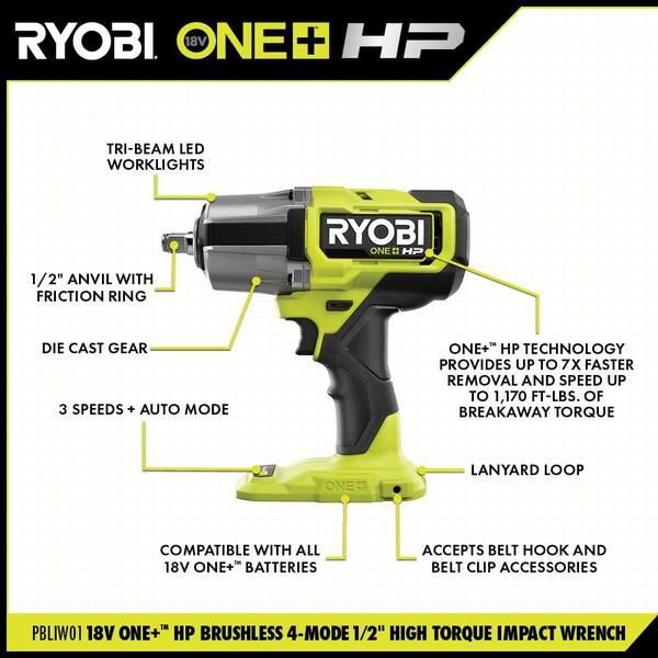 One+ HP 18V Brushless Cordless 1/2 in. High Torque Impact Wrench Kit w/ (2) 4.0 Ah Batteries, Charger, & Compact Router