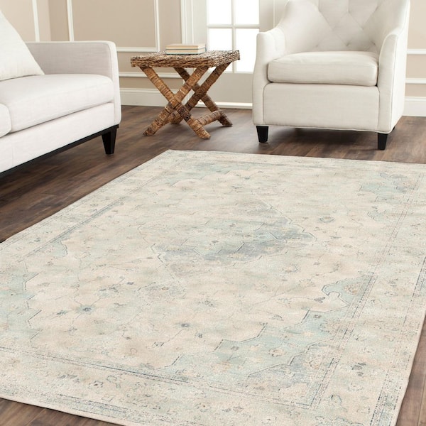 Vintage 3 ft. x 4 ft. Light Blue/Cream Medallion Distressed Area Rug
