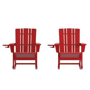 Red Plastic Outdoor Rocking Chair (Set of 2)