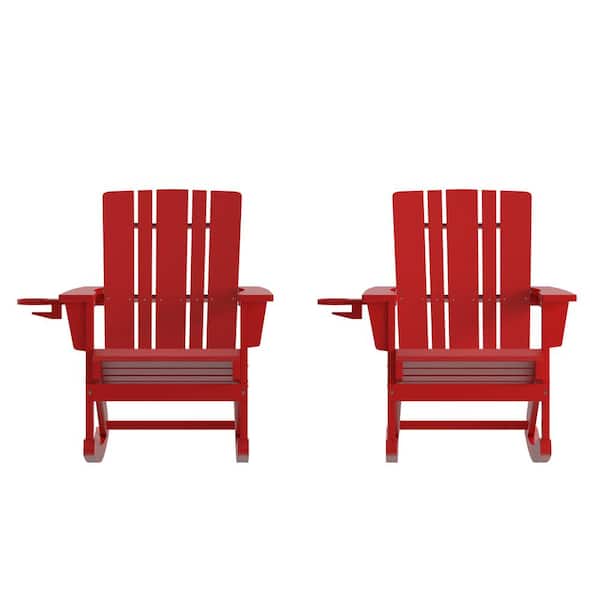 TAYLOR + LOGAN Red Plastic Outdoor Rocking Chair (Set of 2)