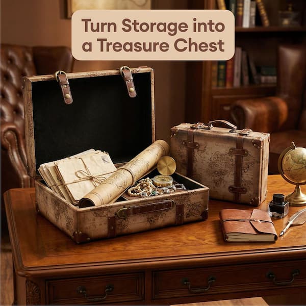 Vintiquewise 17 in. x 12 in. x 6 in. Wood and Faux Leather Old