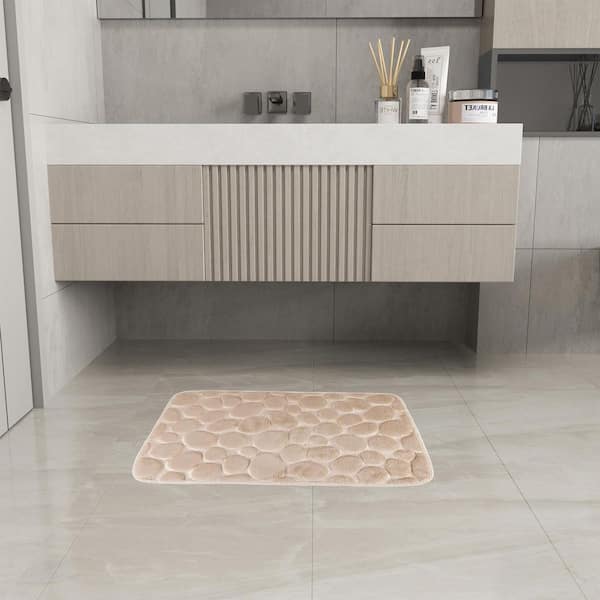 Beige 2 Piece Memory Foam Bath Mat Set with Non Slip Bath Mat and U Shape Toilet Rug, Super Soft and Water Absorbent