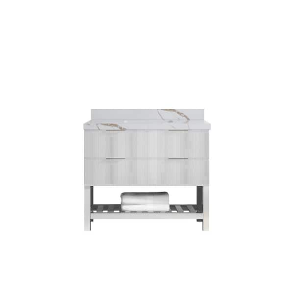 Willow Collections Catalina 42 in. W x 22 in. D x 36 in. H Single Sink Bath Vanity in White with 2 in. Calcutta Gold Qt. Top