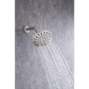 Mondawell 6-Spray Patterns Single-Handle 6 in. Wall Mount Rain Fixed Shower Head with Valve in Brushed Nickel
