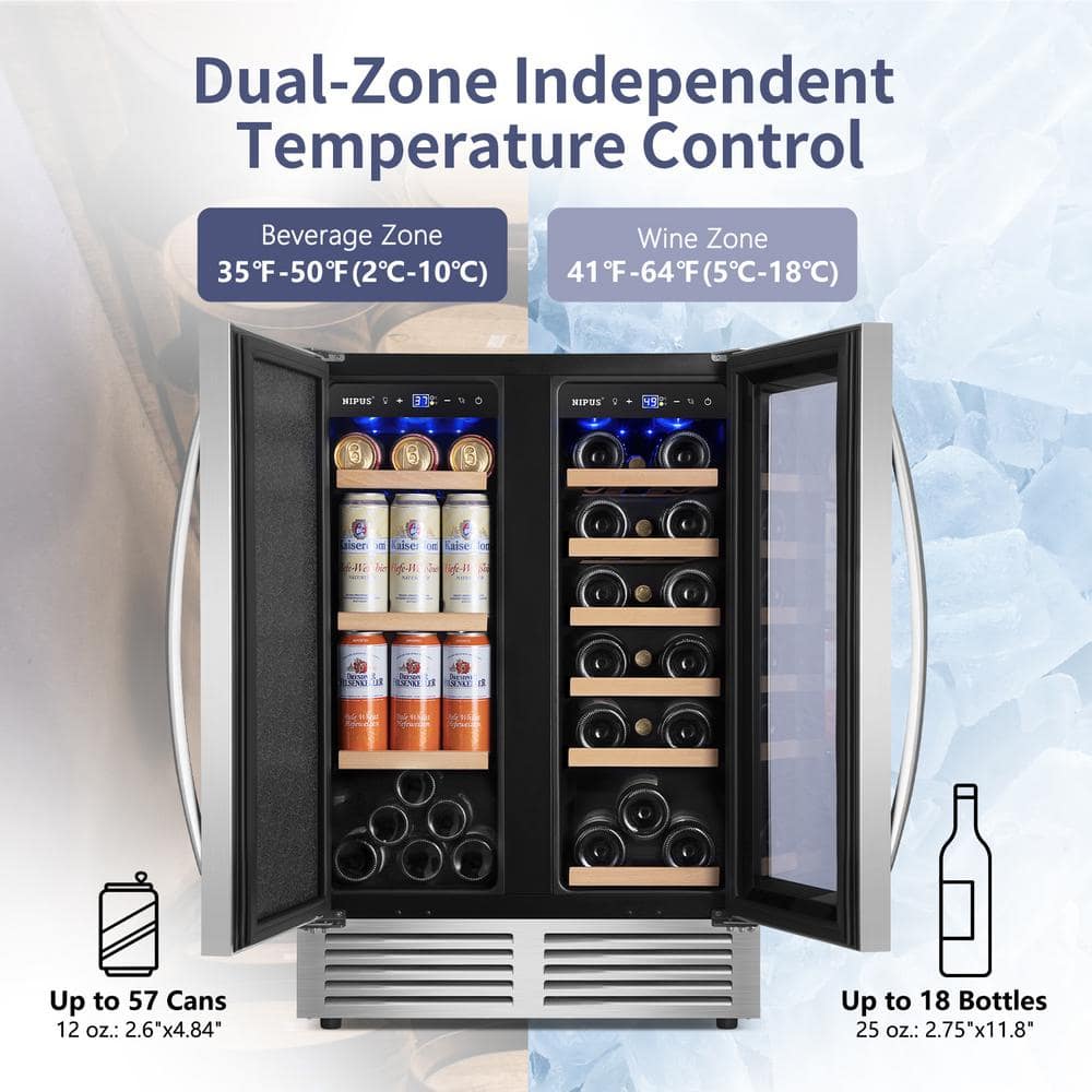 Silver Dual Zone 18 Bottle and 57 Can Wine and Beverage Refrigerator