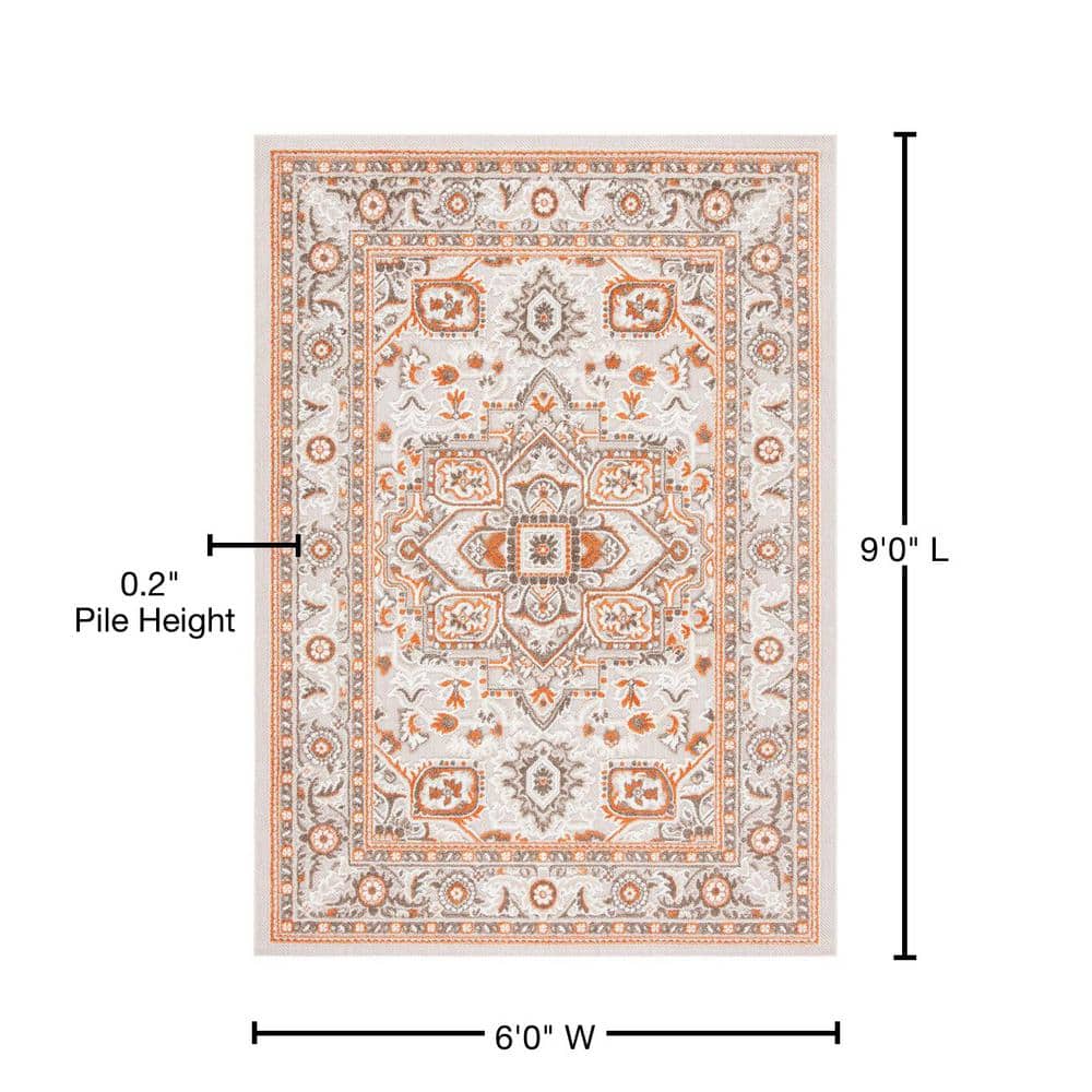 Beige & Orange Floral Synthetic Easy-Care 6'x9' Rug