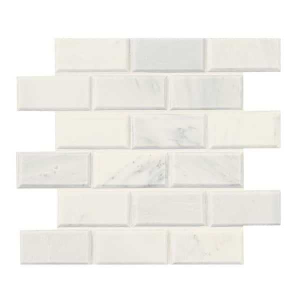 MSI Take Home Tile Sample - Arabescato Carrara 4 in. x 4 in. x 9.65 mm Hon Bev Marble Mosaic Tile