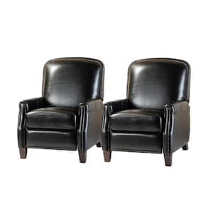 Deborah Mid Century Modern Style Black Genuine Cigar Leather Recliner with Tapered Block Feet (Set of 2)