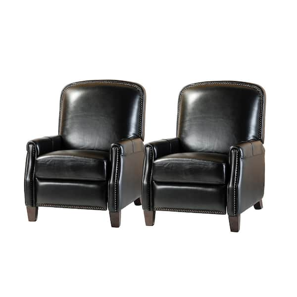 JAYDEN CREATION Deborah Mid Century Modern Style Black Genuine Cigar Leather Recliner with Tapered Block Feet (Set of 2)