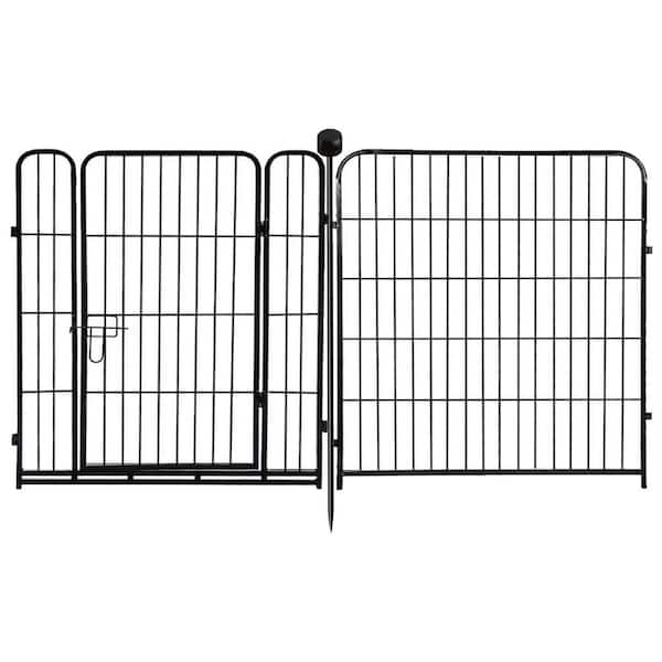 16 Panels 35.4 ft. Border with Wide Door Animal Barrier Fence for Dogs Outside Black Metal Fences with Gate