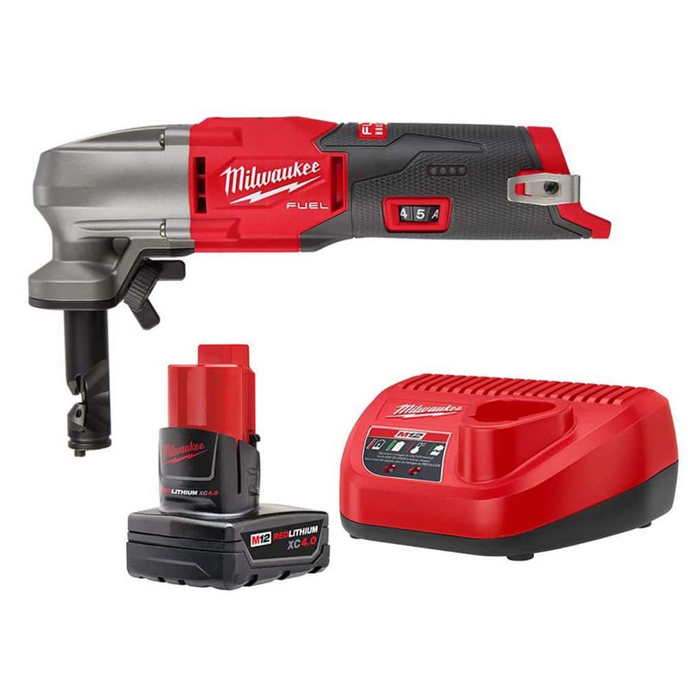 Milwaukee M12 FUEL 12-Volt Lithium-Ion Brushless Cordless 16-Gauge Variable  Speed Nibbler with 4.0 Ah Battery Charger 2476-20-48-59-2440 The Home  Depot