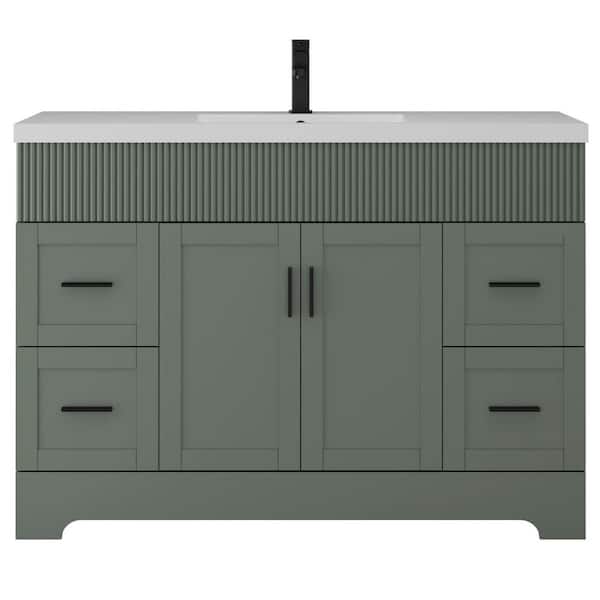 48 in. W. x 18.3 in. D x 34 in. H Double Sink Freestanding Bath Vanity in Green with White Resin Top Drain Faucet Set