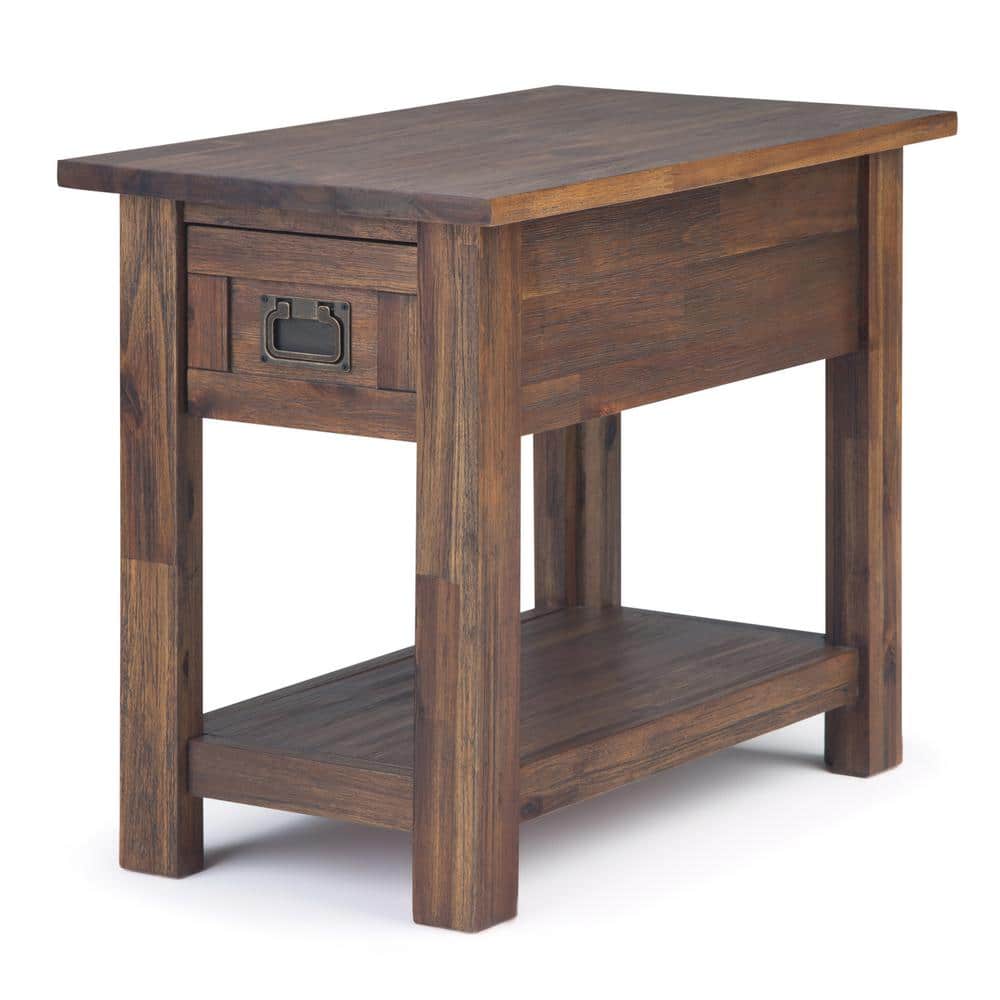 Distressed Charcoal Brown Acacia Wood Narrow Side Table with Storage