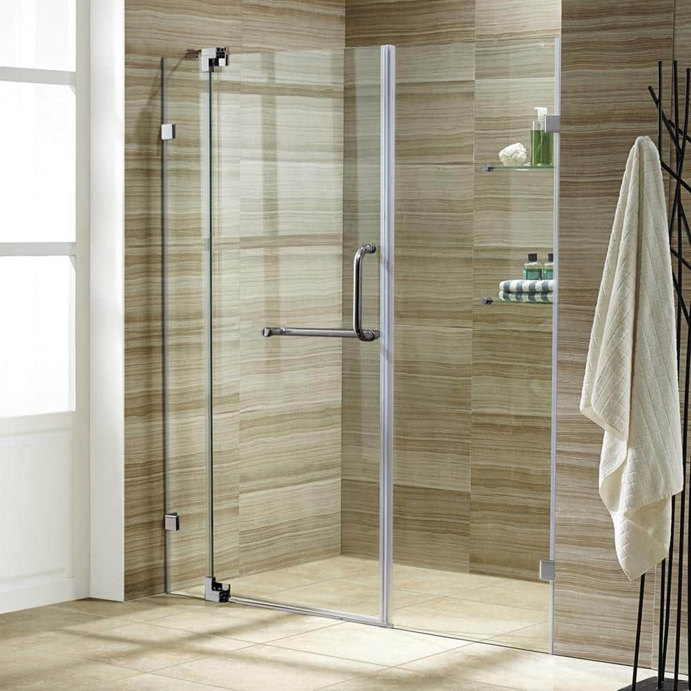 Pirouette 48" Frameless Clear Glass Pivot Shower Door with Black Hardware