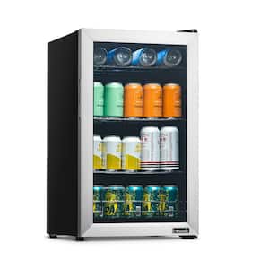 17 in. 100 (12 oz.) Can Beverage Cooler with Glass Door in Stainless Steel
