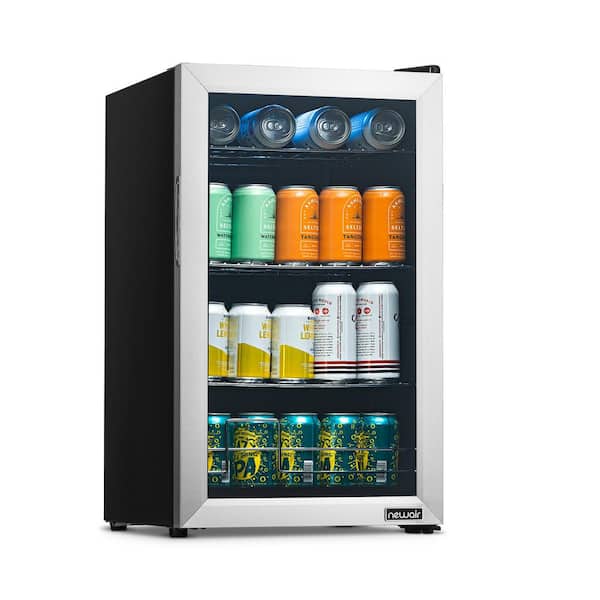 NewAir 17 in. 100 (12 oz.) Can Beverage Cooler with Glass Door in Stainless Steel