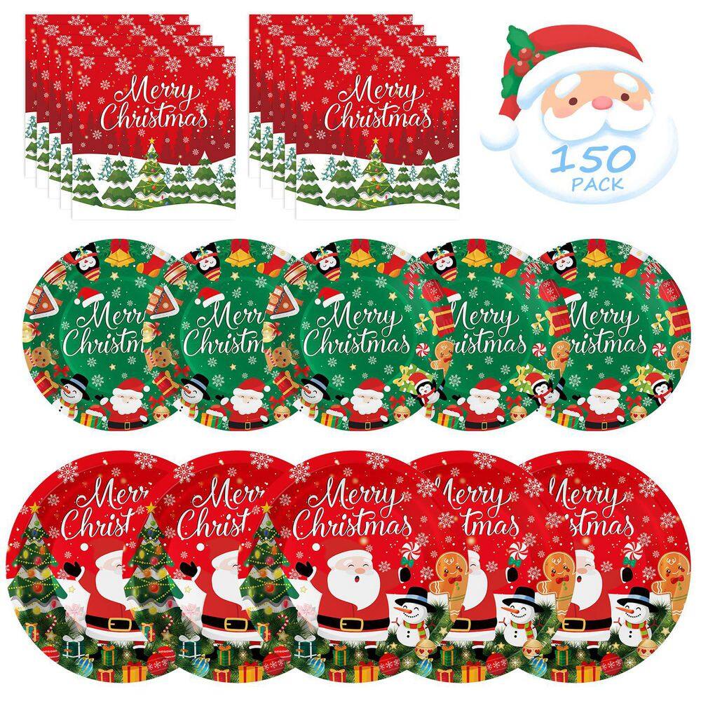 150-Piece Christmas Themed Tableware Set - Red and Green Disposable Plates and Napkins for Holiday Party Decorations price history on PriceWatchPro
