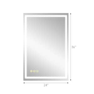 24 in. W x 30 in. H Rectangular Frameless Anti-Fog Wall Mounted LED Light Bathroom Vanity Mirror in Silver