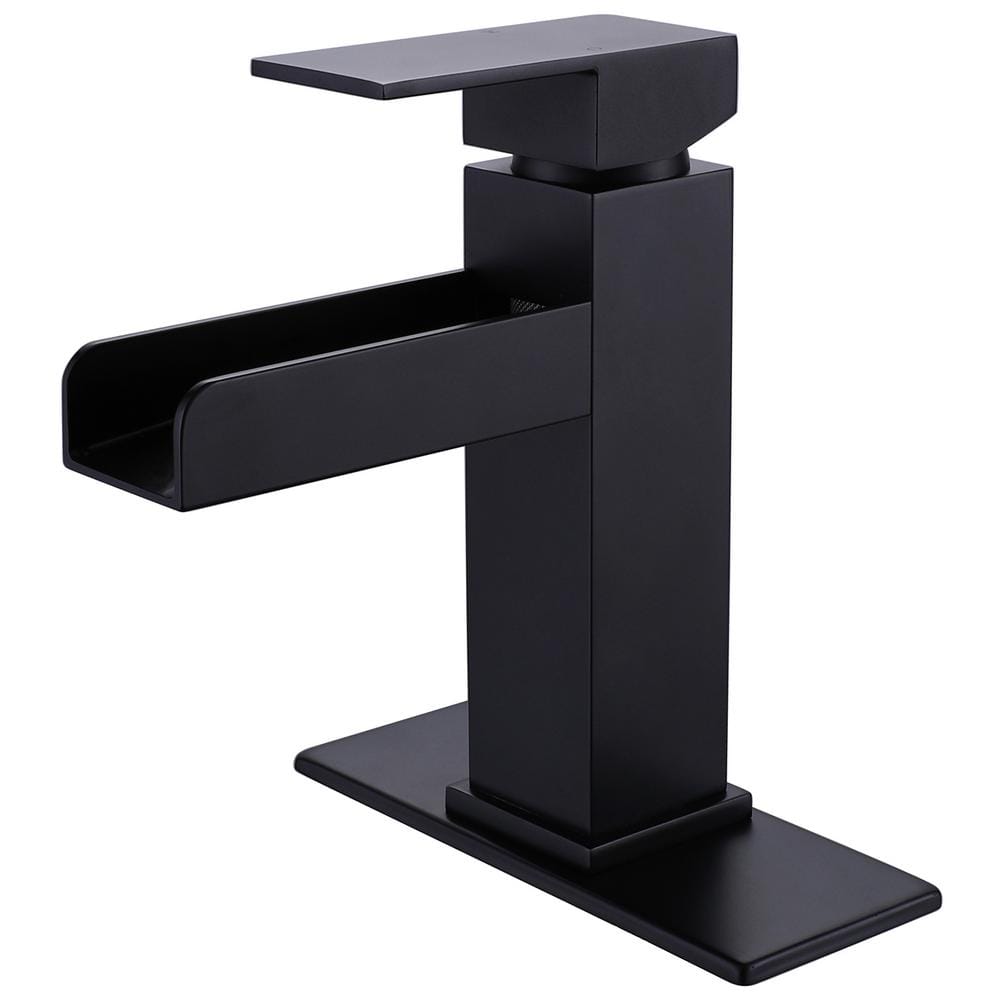 Waterfall Single Hole Single-Handle Bathroom Faucet with Deck Plate in Matt