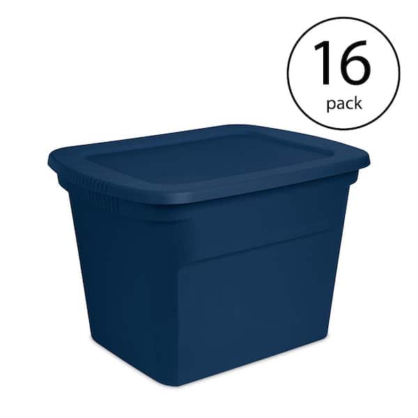 Sterilite Classic Lidded Stackable 18 gal. Storage Tote Container, Blue, 16-Pack