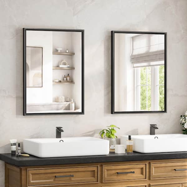 2 Pack 22 in. W x 30 in. H Modern Beveled Aluminum Frame Rectangular Wall Mirror, Brushed Black