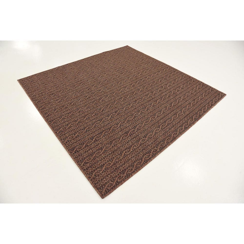 Easy-Care 6'x6' Square Brown Stripe Outdoor Rug