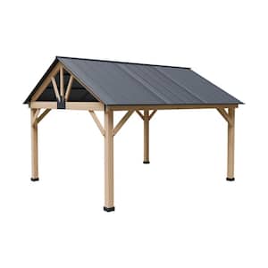13 ft. x 11 ft. Cedar Wood Hardtop Gazebo with Galvanized Steel Roof And Ceiling Hook