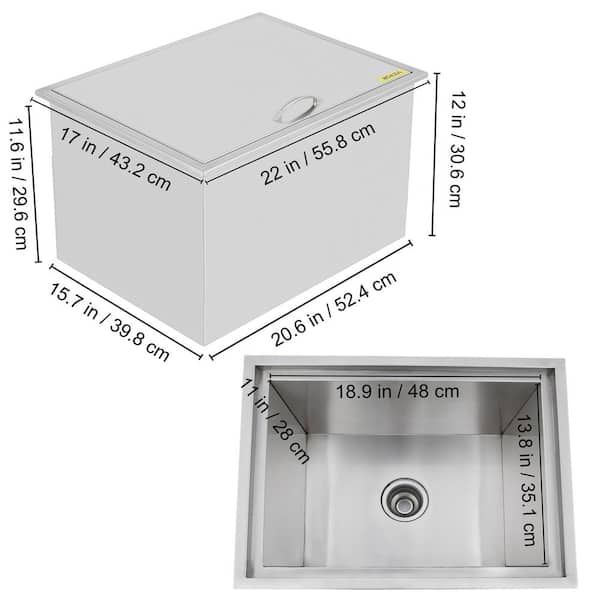 Karpevta Outdoor Drop in Ice Chest Stainless Steel Drop in Cooler L18XW12XH13 inch Drop in Ice Cooler 25 Quart Capacity Ice Chest with Cover 