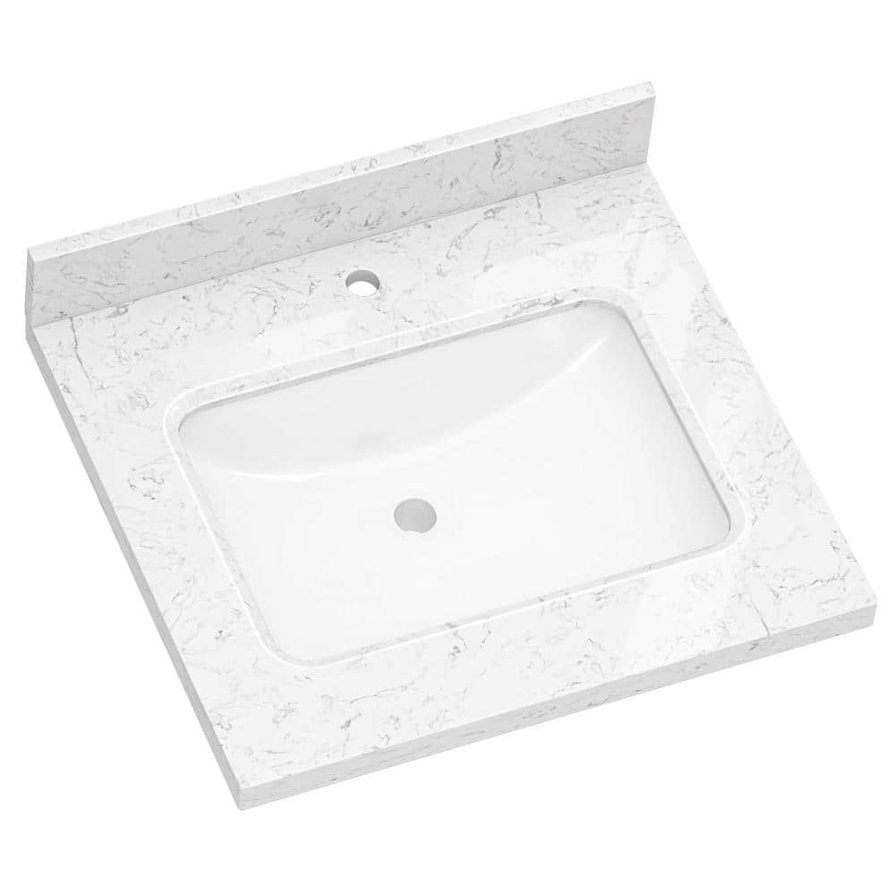 VELOR 24 in. W x 22 in. D Carrara White Cultured Marble Single Sink Bathroom Vanity Top with 4 in. Backsplash price history on PriceWatchPro