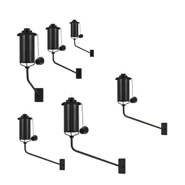 16 oz. Black Metal Wall Mounted Citronella Garden Flame Light Outdoor Torch Set for Patio Yard Party 6-Pack