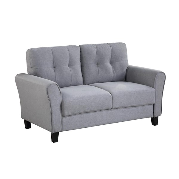 ZIRUWU 57.5 in. W Rolled Arm Linen Straight Sofa in Gray, Living Room Loveseat Linen Upholstered Sofa