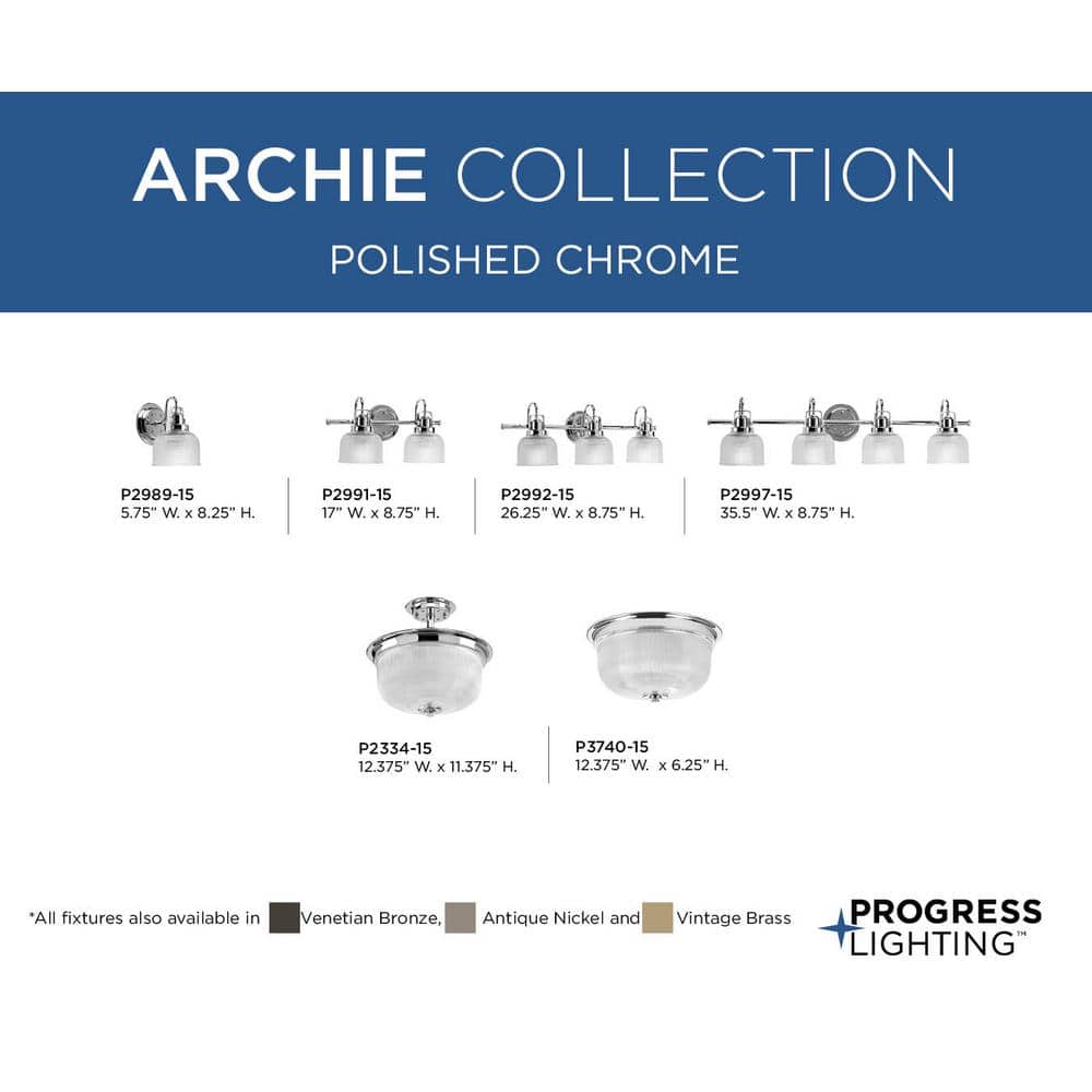 Archie Coastal 2-Light Chrome Vanity Light with Prismatic Glass
