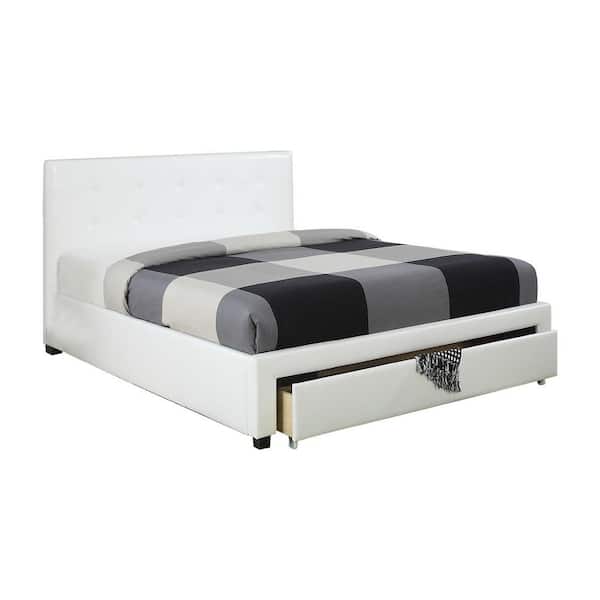 SIMPLE RELAX Faux Leather White Upholstered Full Size Bed