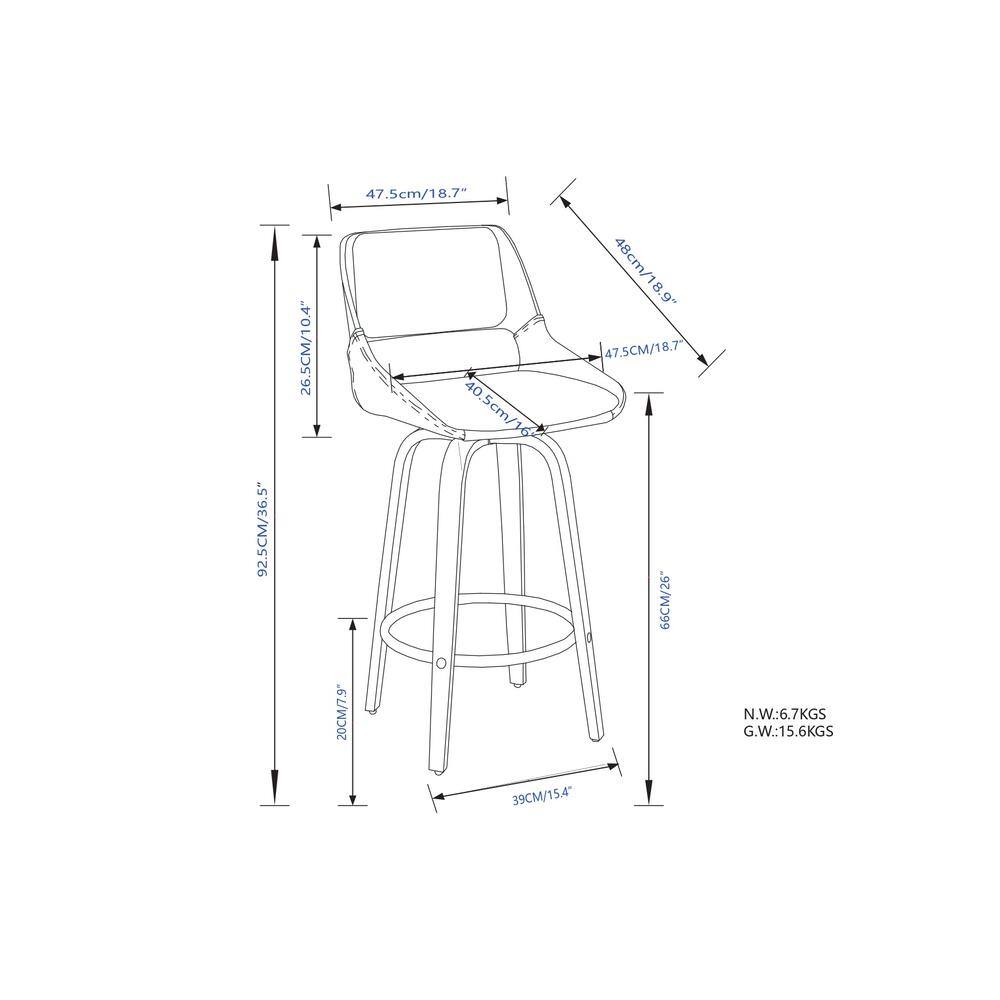 Carly Gray Upholstered Swivel Counter Stool with Walnut Back