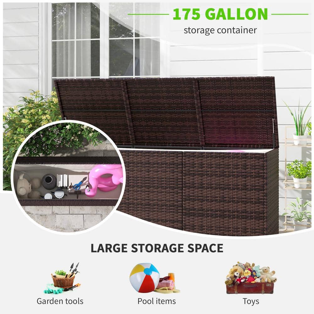 Mixed Brown Wicker and Plastic Outdoor Deck Box, 70.9"