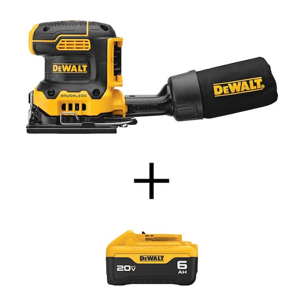 20V MAX XR Lithium-Ion Cordless Brushless 1/4 Sheet Variable Speed Sander with Premium Lithium-Ion 6.0Ah Battery Pack