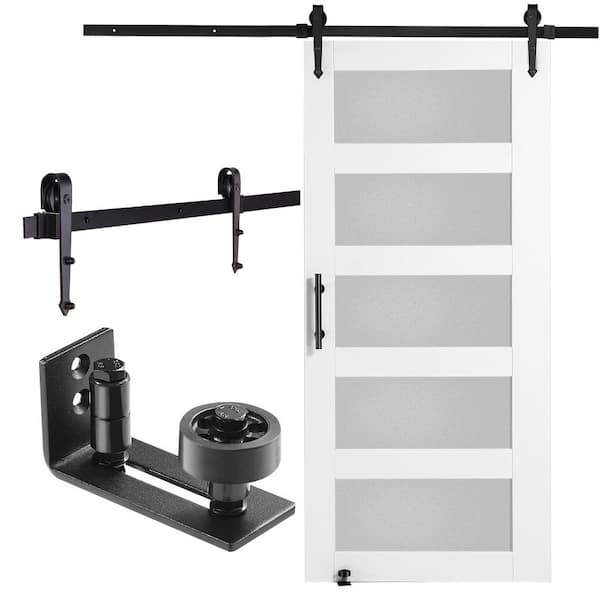 Barn Door and Hardware Kit, 42 in. x 84 in. Wood and Glass Sliding Access Door, Smoothly and Quietly, Barn Door Kit