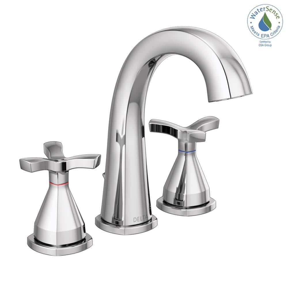 Chrome Modern Widespread Bathroom Faucet with Cross Handles